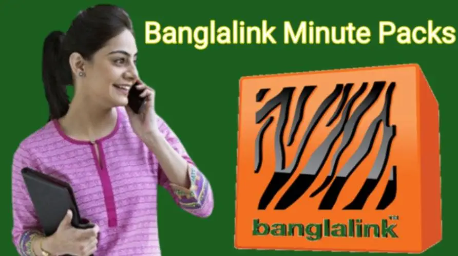 A girl is talking with her smartphone because she got Banglalink Minute Pack